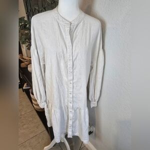 Alex Marie Women's Sand Stripe Button Front Tiered A-Line Linen Dress Sz 10